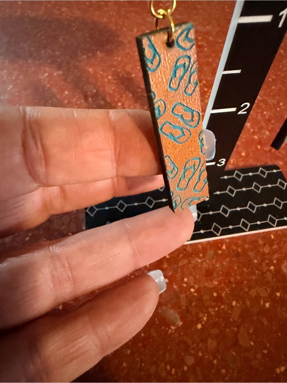 Hand crafted by me wood engraved flip flop earrings made to order - Picture 2 of 2